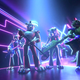 A group shot of Freddy's '80s glam-rock bank in Security Breach.